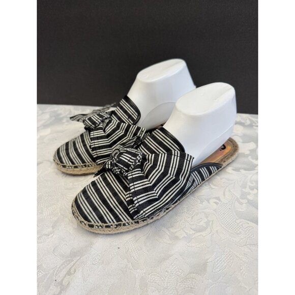 Sam‎ Edelman Circus Lulu Espadrille Size 7.5M Black White Stripe Bow Mules Shoe - Picture 1 of 9